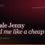 Dark motel card reading "Shemale Jenny fucked me like a cheap slut in a cheap motel